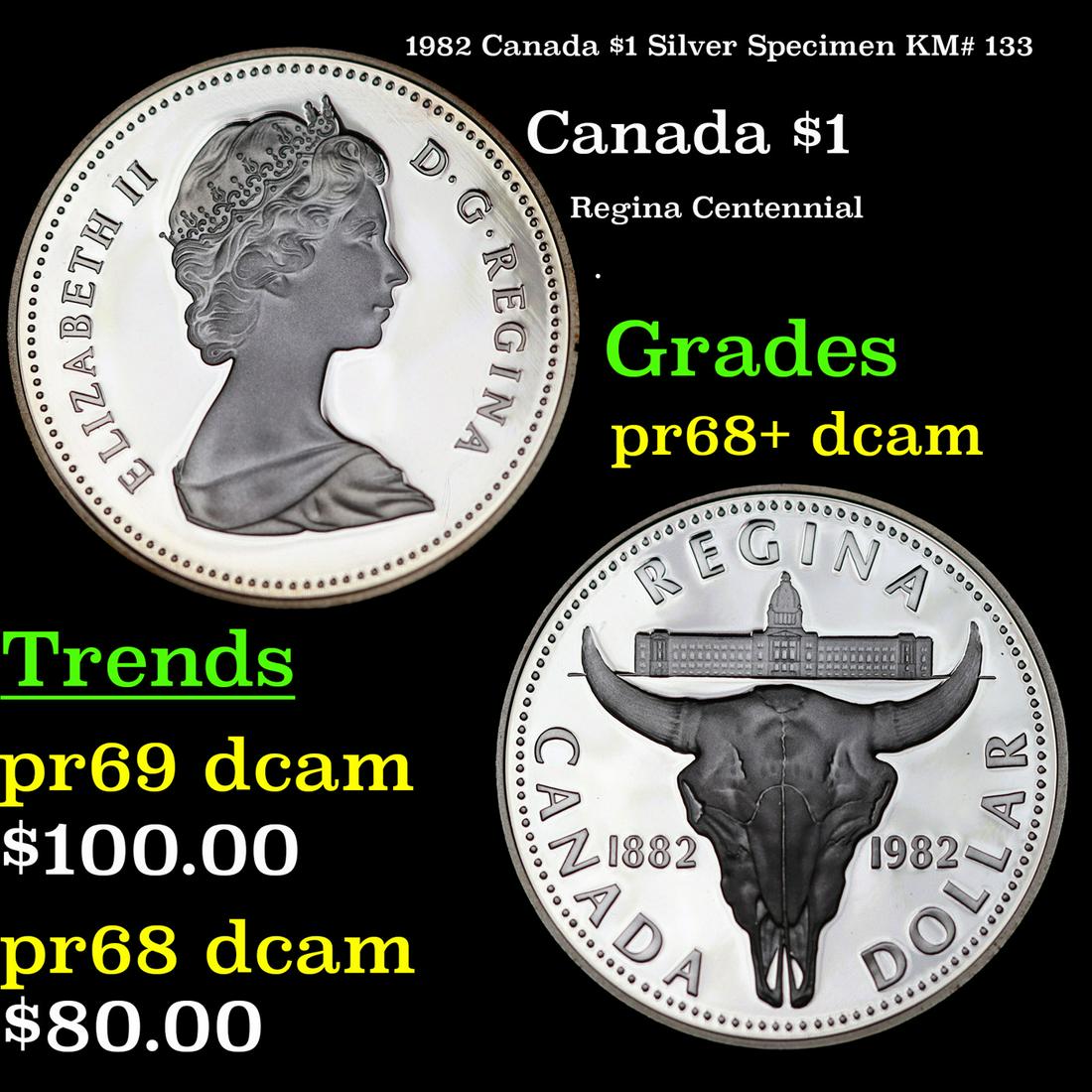 Proof 1982 Canada $1 Silver Specimen Canada Dollar KM# 133 $1 Grades GEM++ Proof Deep Cameo (1 of 3)