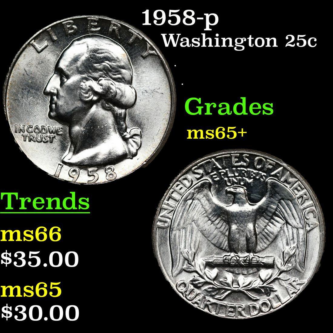 1958-p Washington Quarter 25c Grades GEM+ Unc (1 of 3)