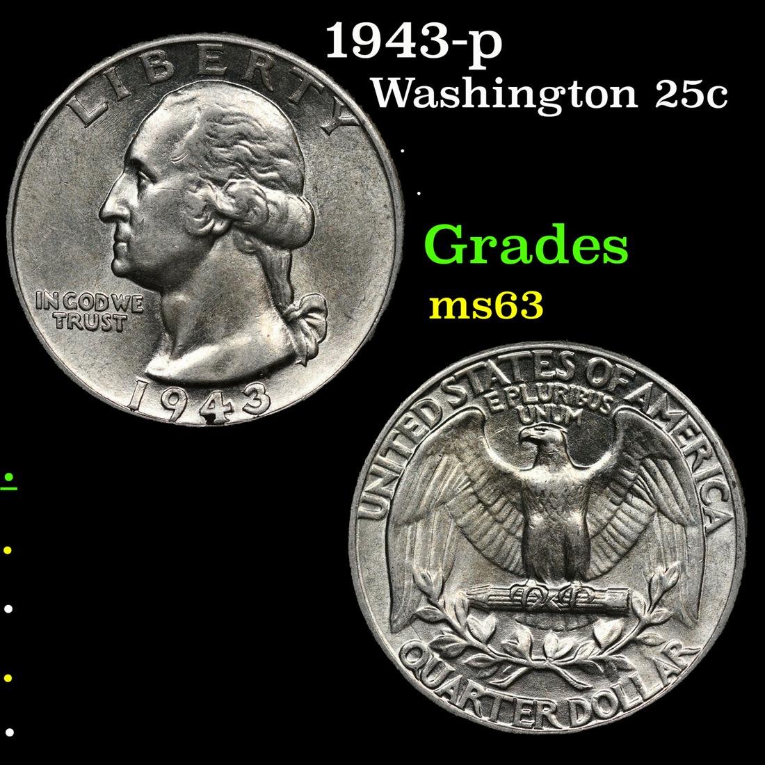 1943-p Washington Quarter 25c Grades Select Unc (1 of 3)
