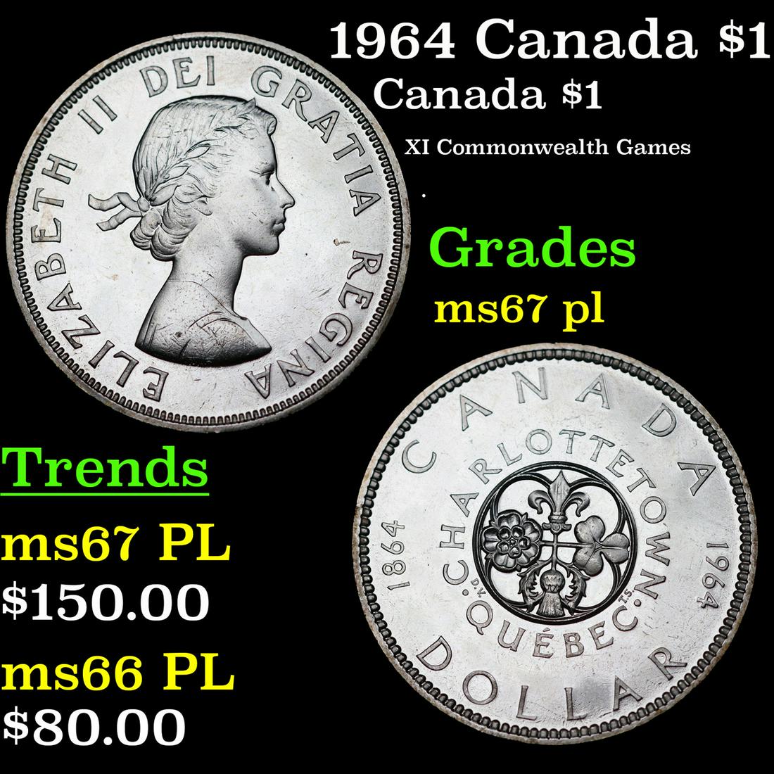 1964 Canada $1 Silver Canada Dollar KM# 121 $1 Grades GEM++ PL (1 of 3)