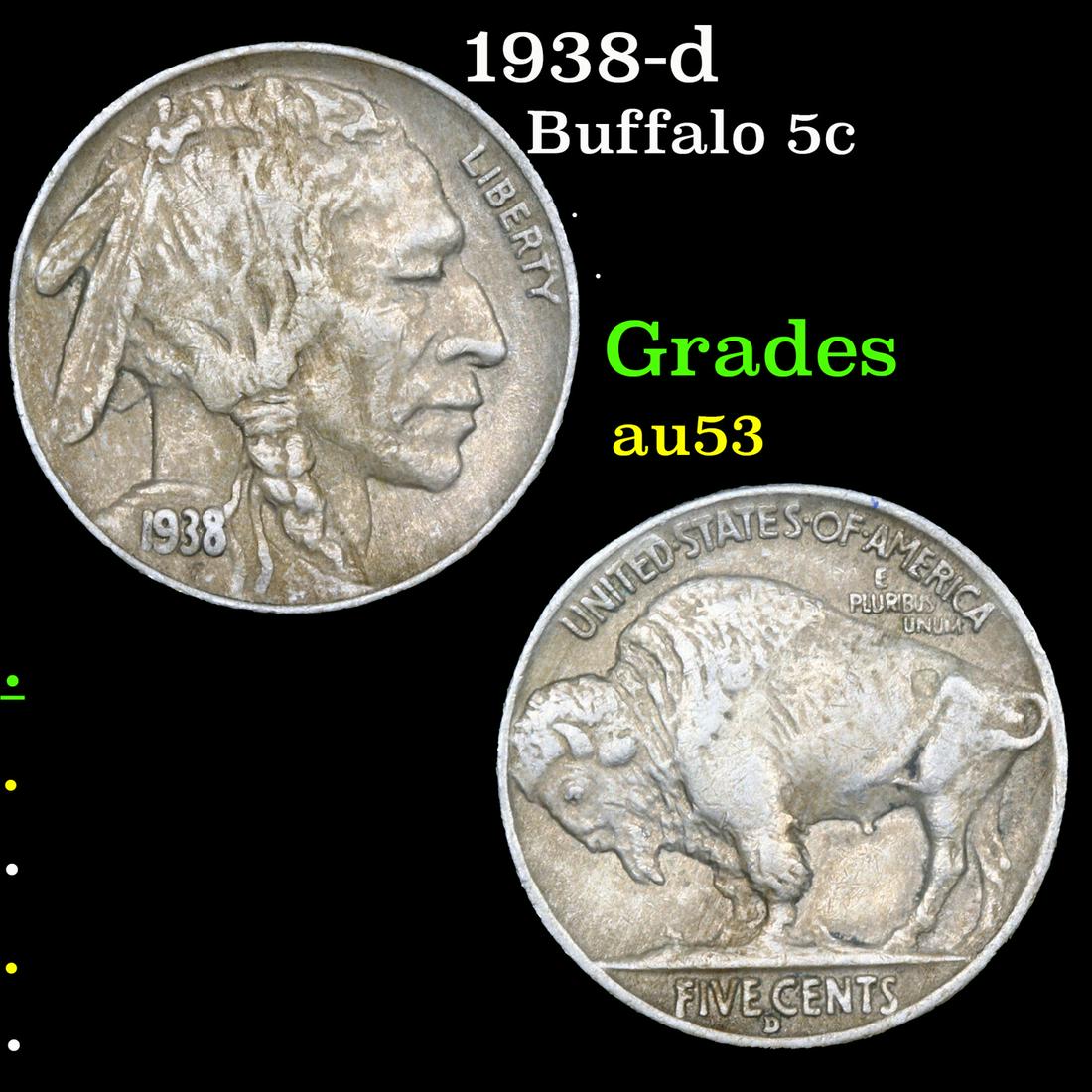 1938-d Buffalo Nickel 5c Grades Select AU (1 of 3)