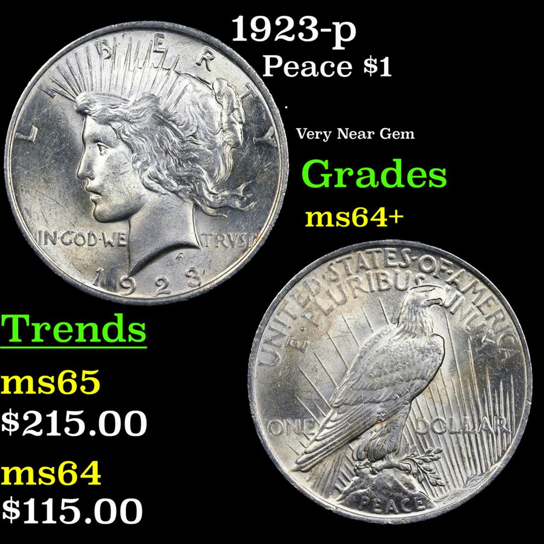 1923-p Peace Dollar $1 Grades Choice+ Unc (1 of 3)