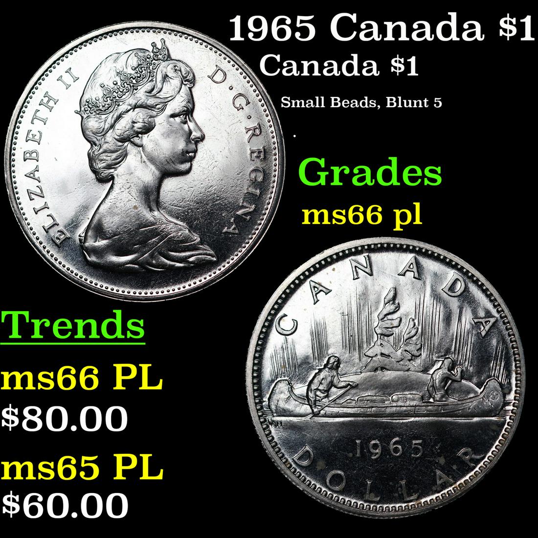 1965 Canada $1 Silver Canada Dollar KM# 64.1 $1 Grades GEM+ UNC PL (1 of 3)