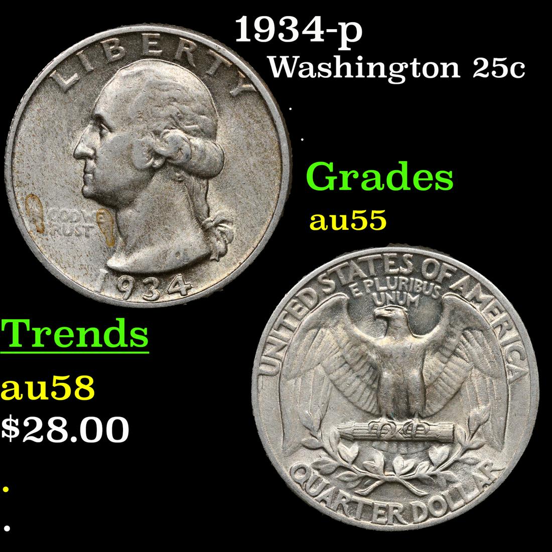 1934-p Washington Quarter 25c Grades Choice AU (1 of 3)
