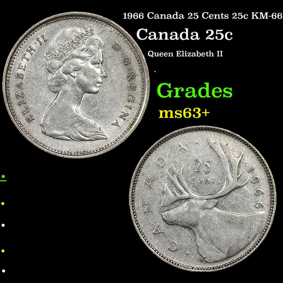 1966 Canada 25 Cents 25c KM-66 Grades Select+ Unc: 1966 Canada 25 Cents 25c KM-66 Grades Select+ Unc.