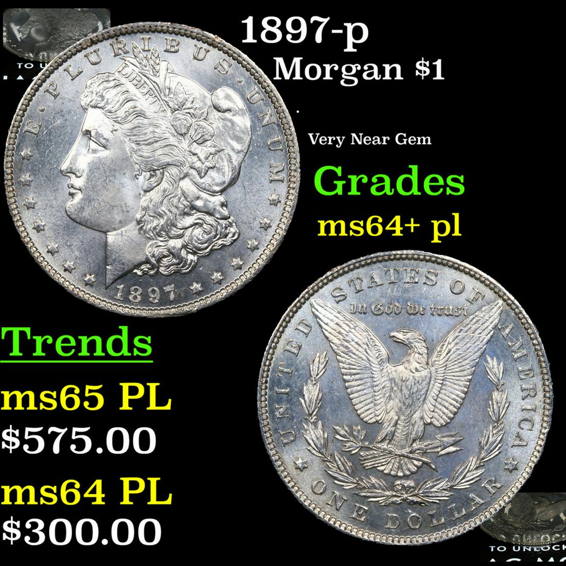 1897-p Morgan Dollar $1 Grades Choice Unc+ PL (1 of 5)