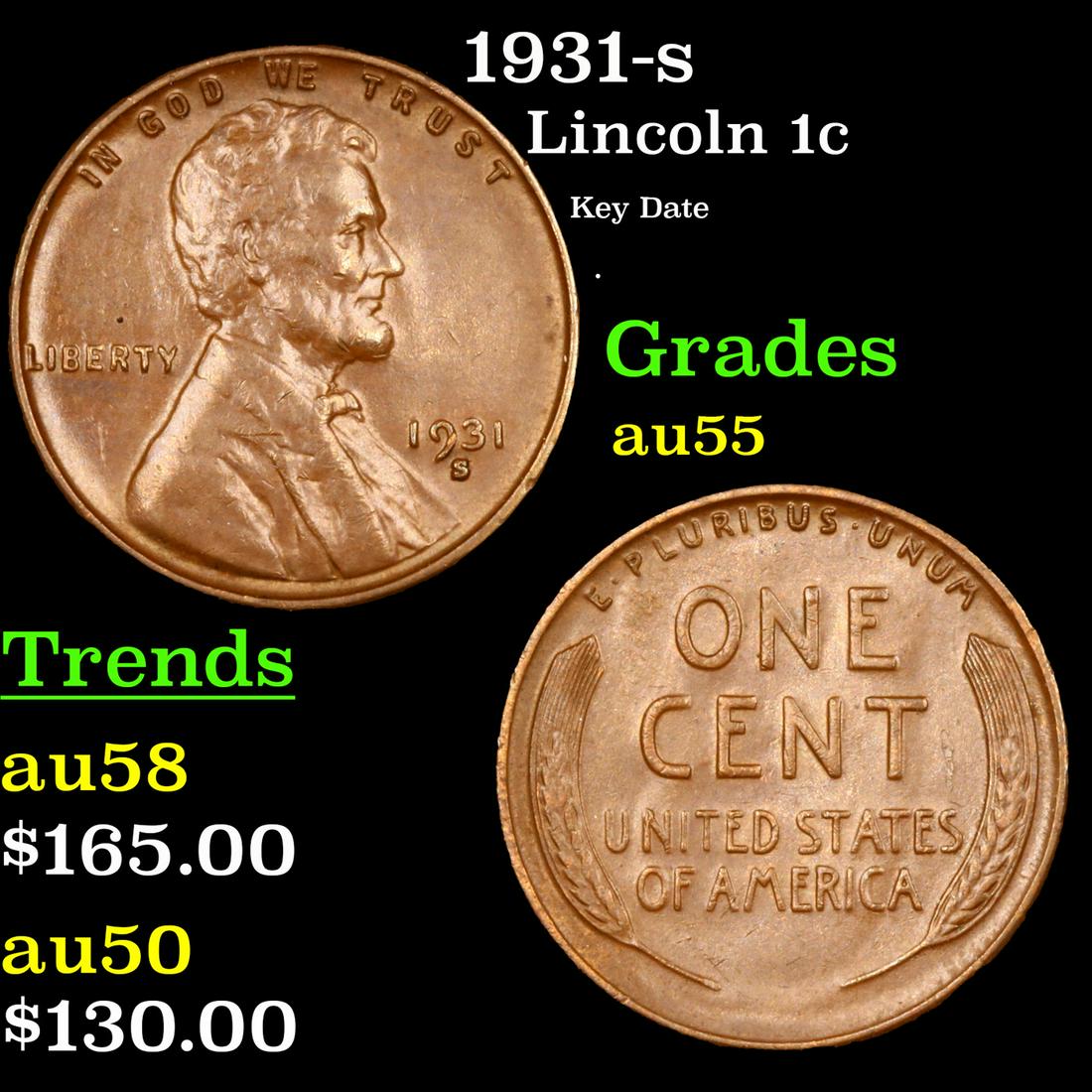 1931-s Lincoln Cent 1c Grades Choice AU (1 of 3)
