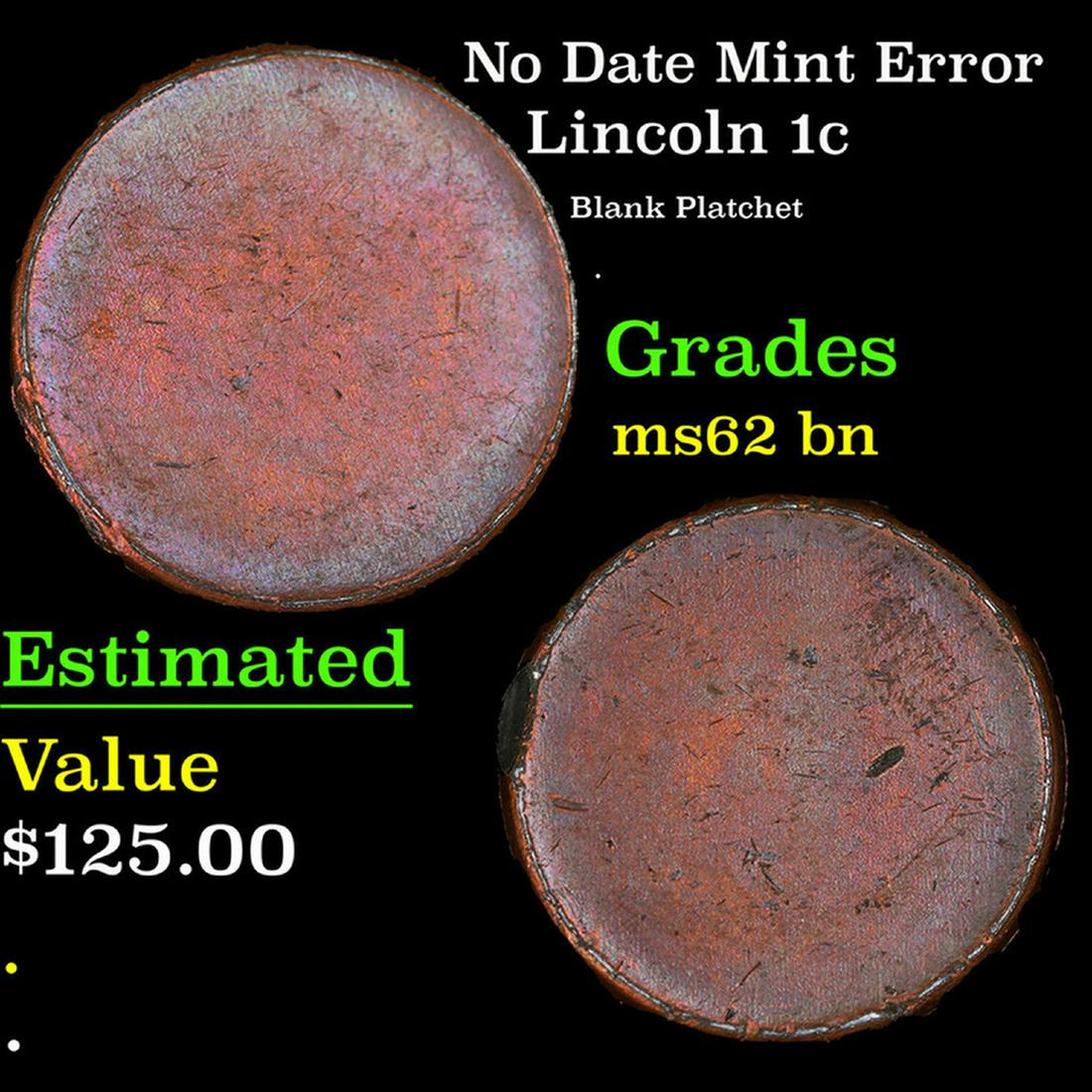 No Date Lincoln Cent Mint Error 1c Grades Select Unc BN (1 of 3)