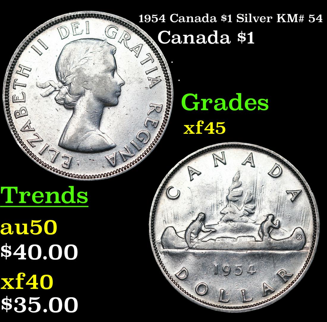 1954 Canada $1 Silver Canada Dollar KM# 54 $1 Grades xf+ (1 of 3)