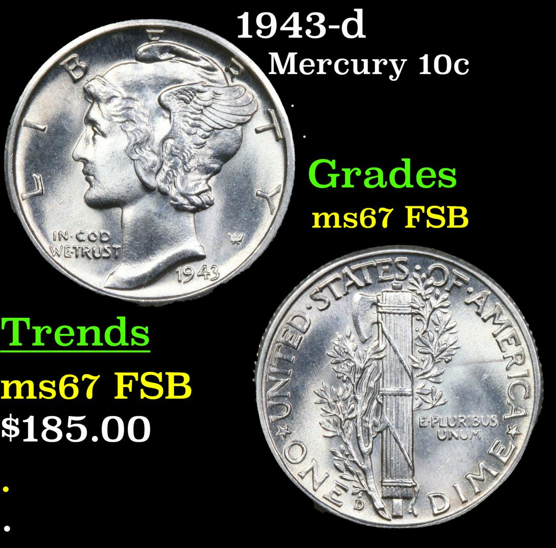 1943-d Mercury Dime 10c Grades GEM++ FSB: 1943-d Mercury Dime 10c Grades GEM++ FSB.