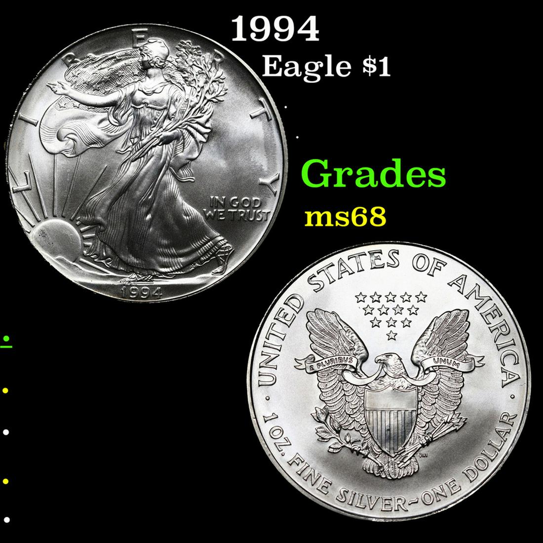 1994 Silver Eagle Dollar $1 Grades GEM+++ Unc (1 of 3)