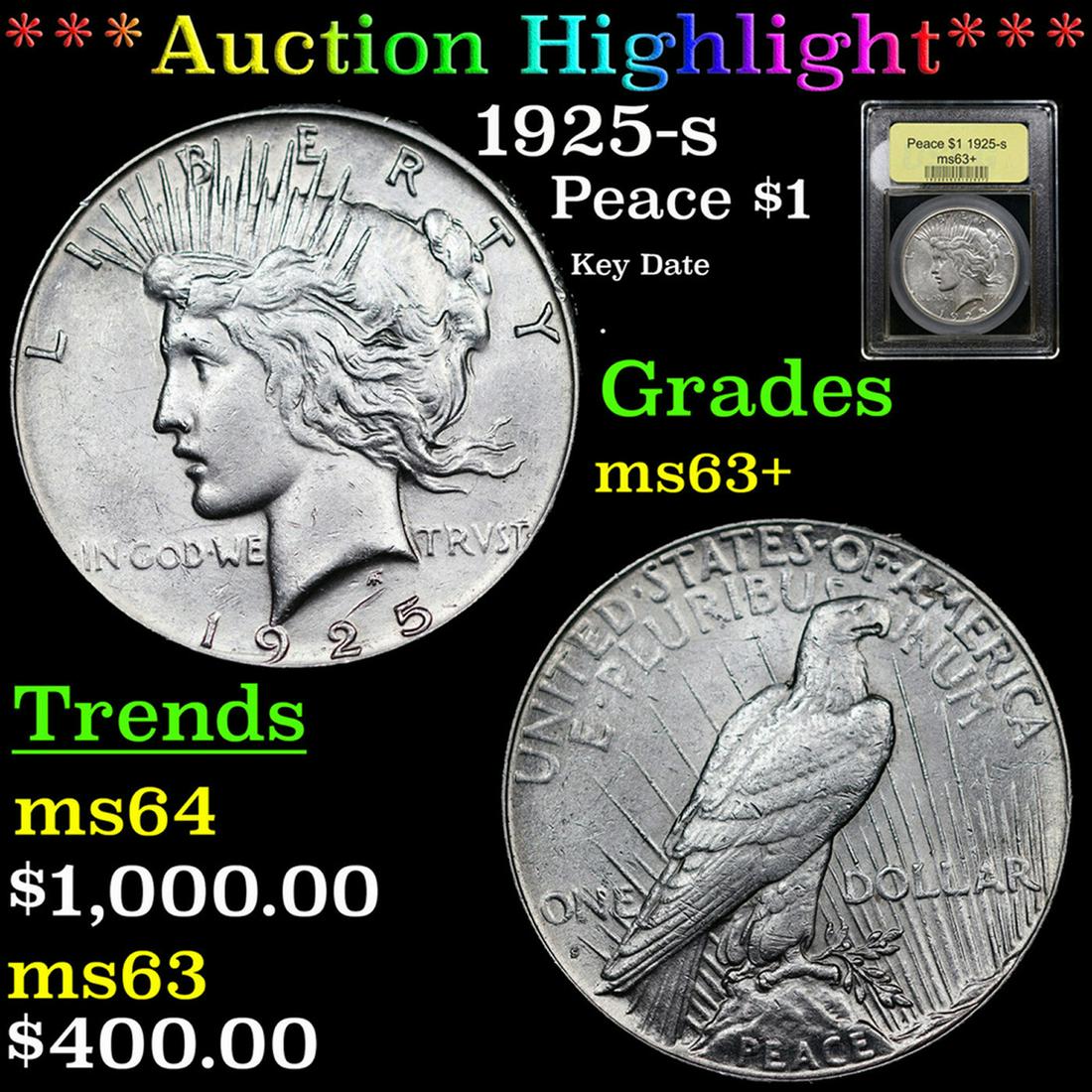 1925-s Peace Dollar $1 Grades Select+ Unc By USCG (1 of 5)