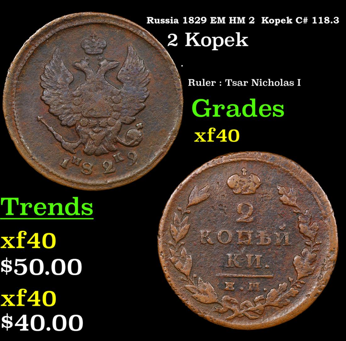 Russia 1829 EM HM 2  Kopek C# 118.3 Grades xf (1 of 3)