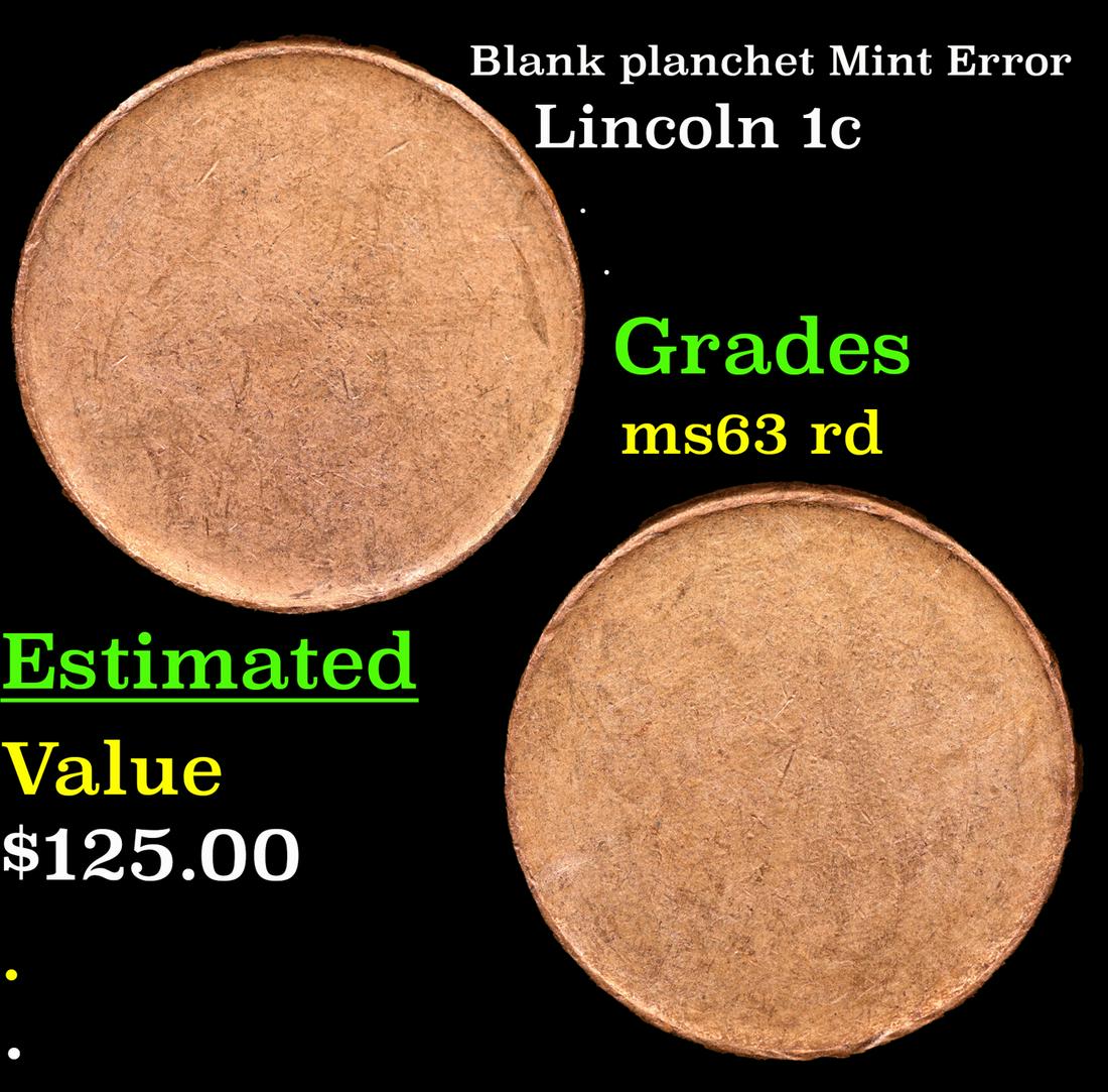 Blank planchet Lincoln Cent Mint Error 1c Grades Select Unc RD (1 of 3)