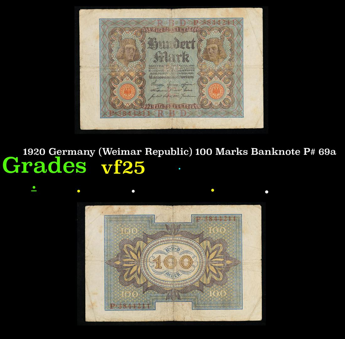 1920 Germany (Weimar Republic) 100 Marks Banknote P# 69a Grades vf+ (1 of 3)