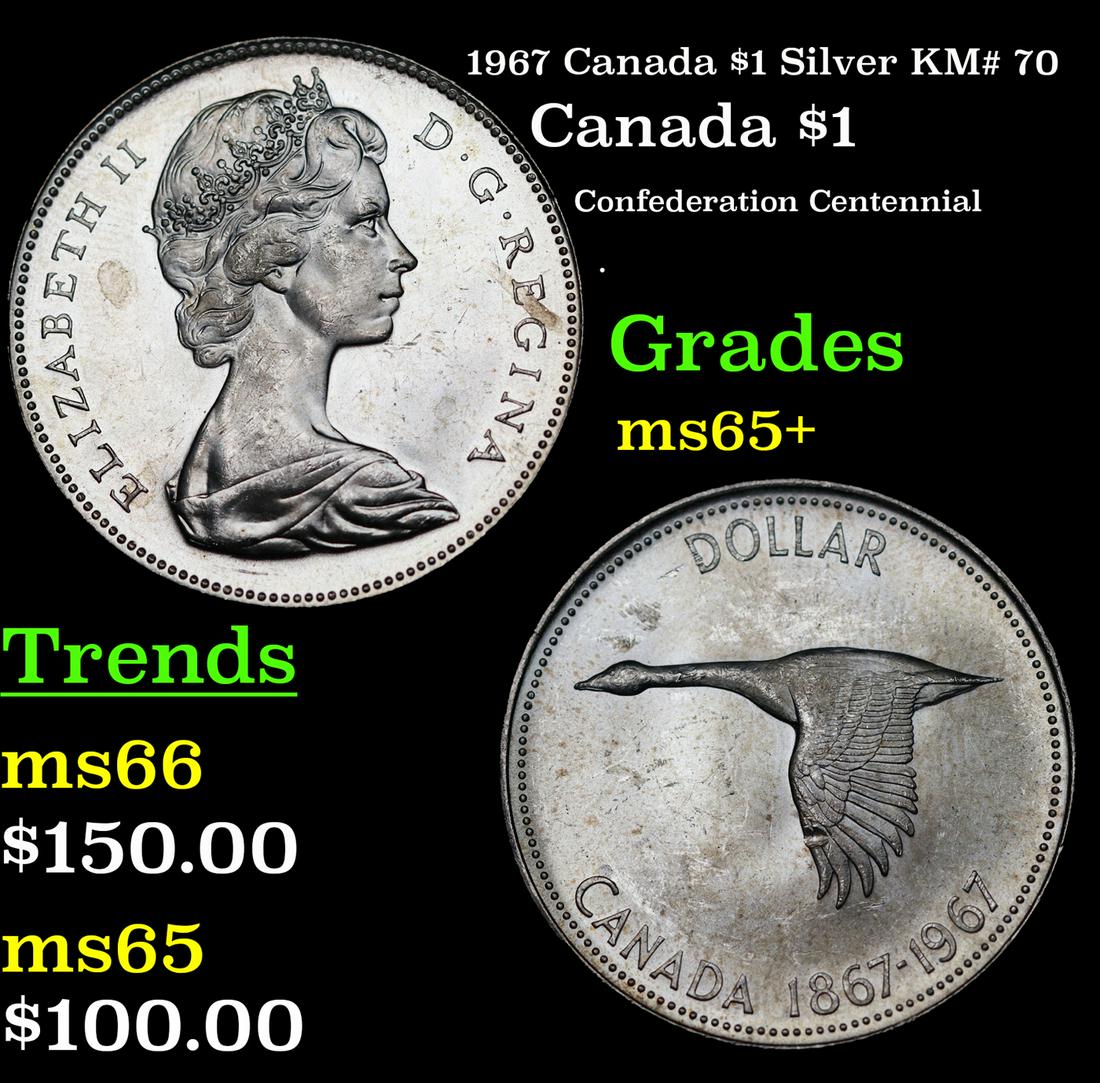 1967 Canada $1 Silver Canada Dollar KM# 70 $1 Grades GEM+ Unc (1 of 3)