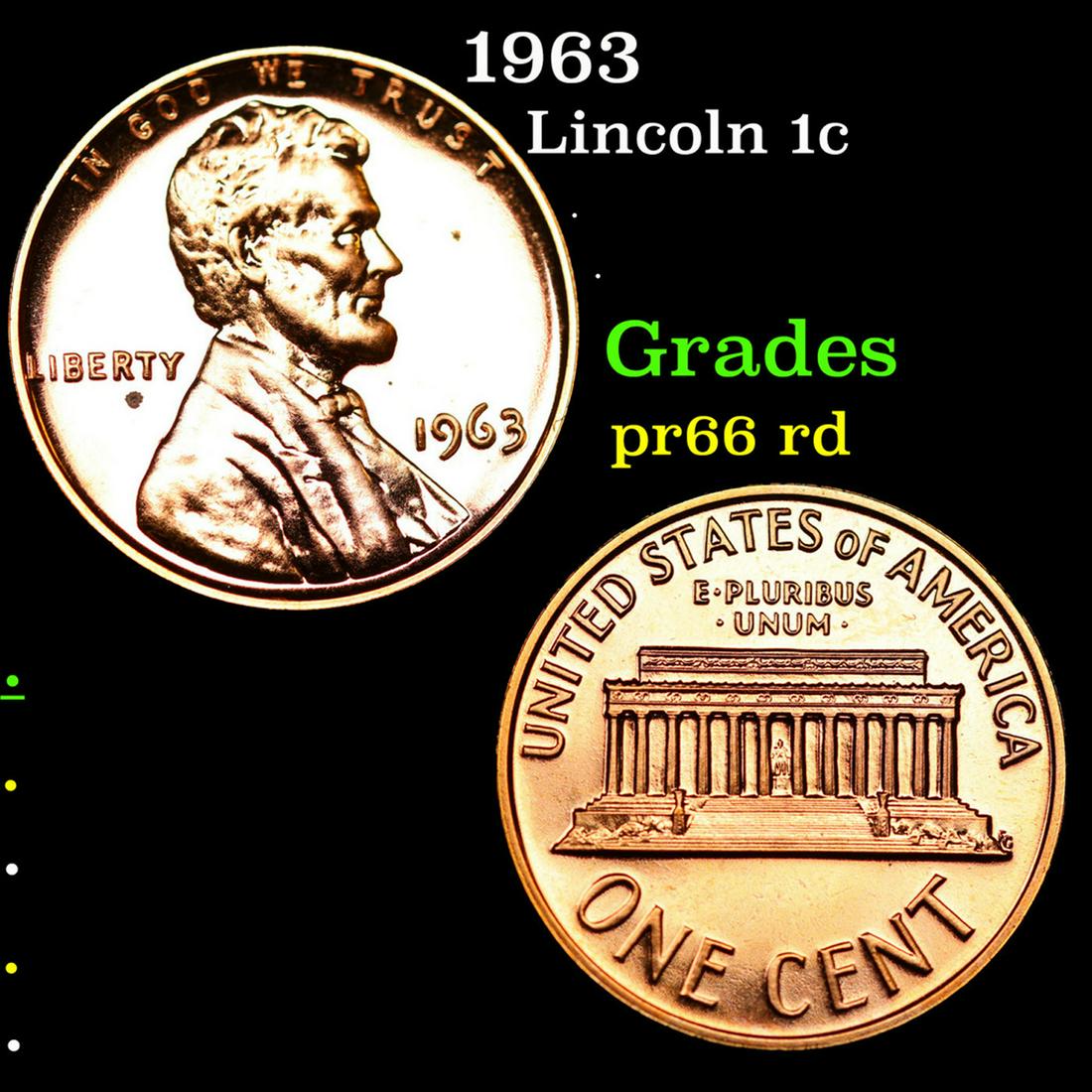 Proof 1963 Lincoln Cent 1c Grades Gem+ Proof Red (1 of 3)