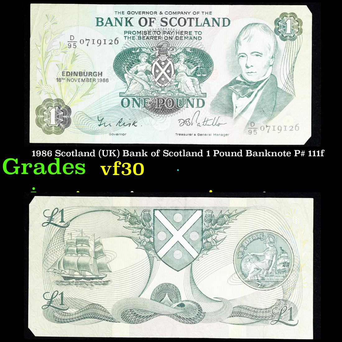 1986 Scotland (UK) Bank of Scotland 1 Pound Banknote P# 111f Grades vf++ (1 of 3)