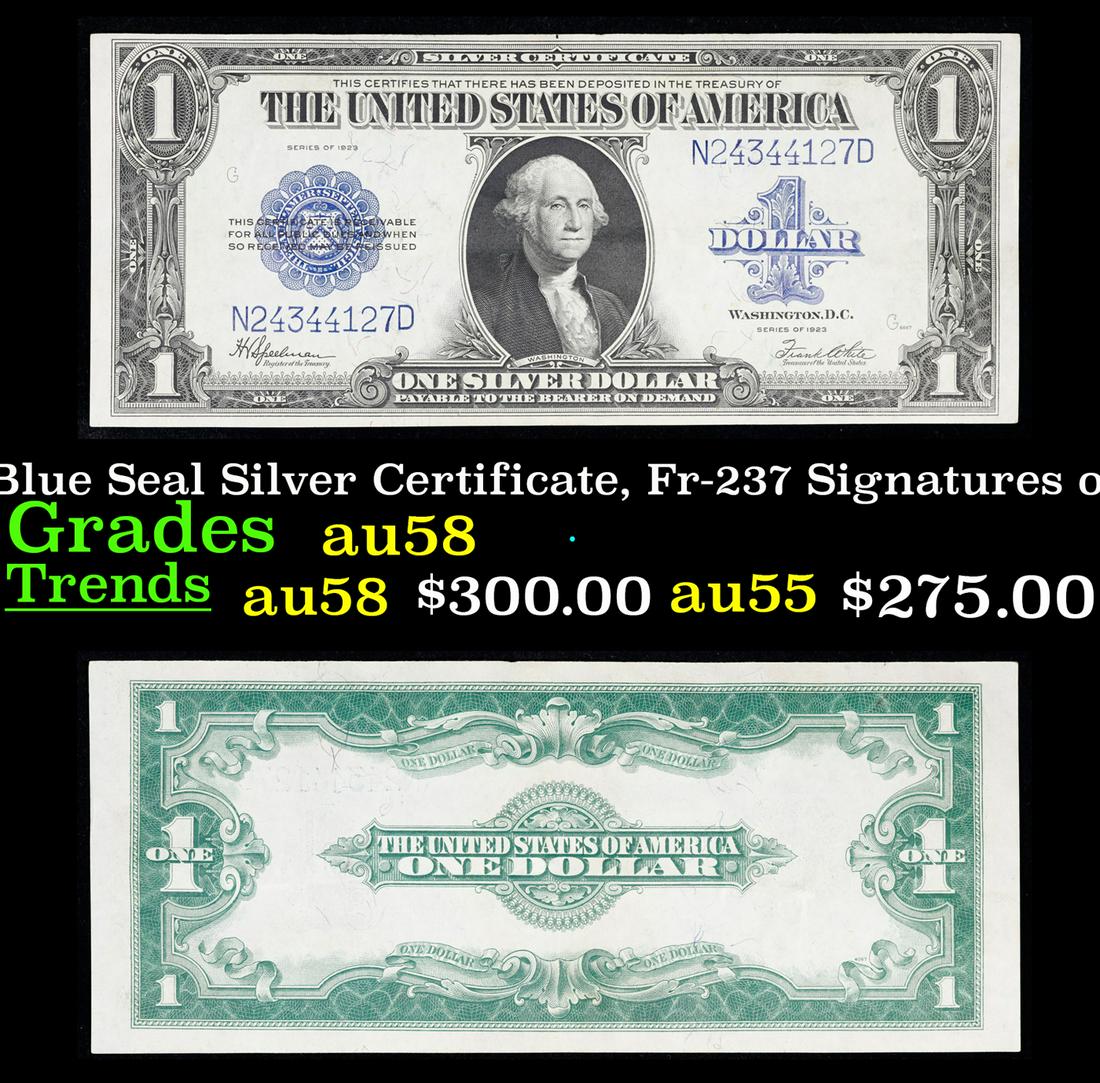 1923 $1 large size Blue Seal Silver Certificate, Fr-237 Signatures of Speelman & White Grades Choice (1 of 3)