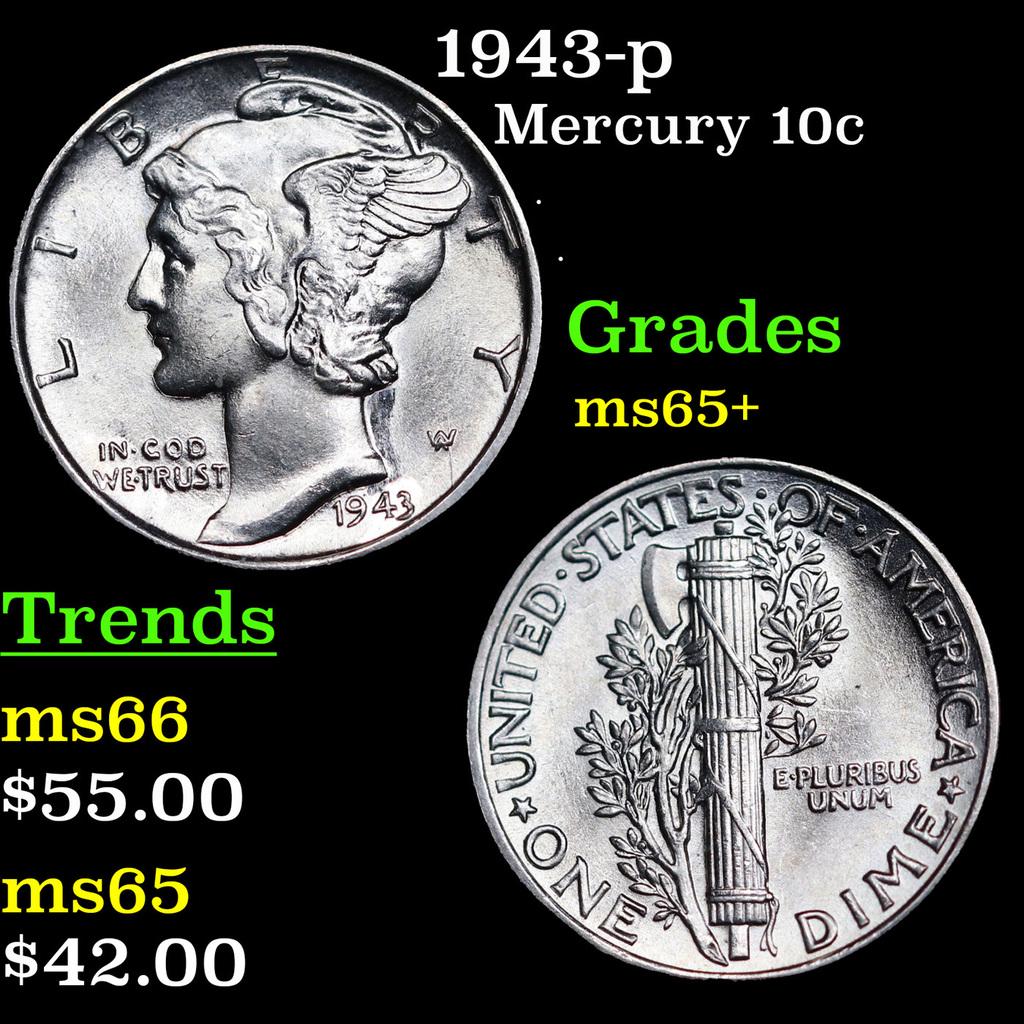 1943-p Mercury Dime 10c Grades GEM+ Unc (1 of 3)