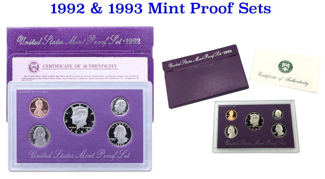 Group of 2 United States Mint Proof Sets 1992-1993 10 coins (1 of 3)