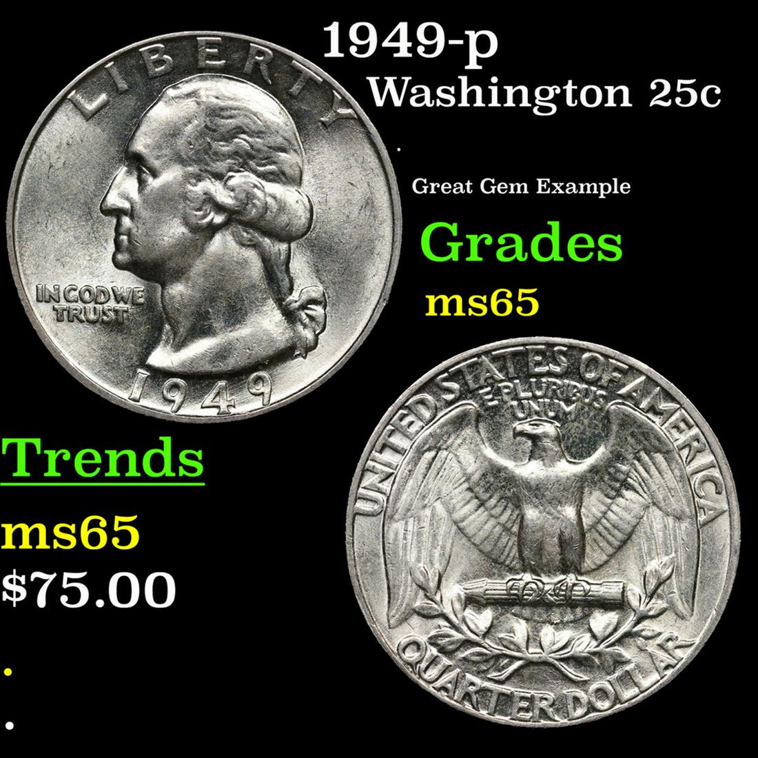 1949-p Washington Quarter 25c Grades GEM Unc (1 of 3)