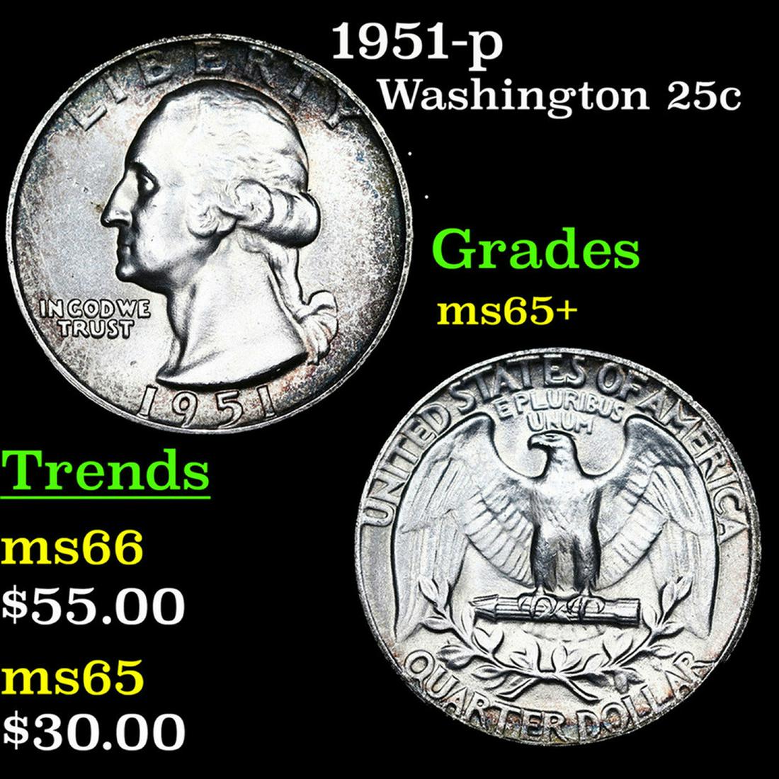 1951-p Washington Quarter 25c Grades GEM+ Unc (1 of 3)