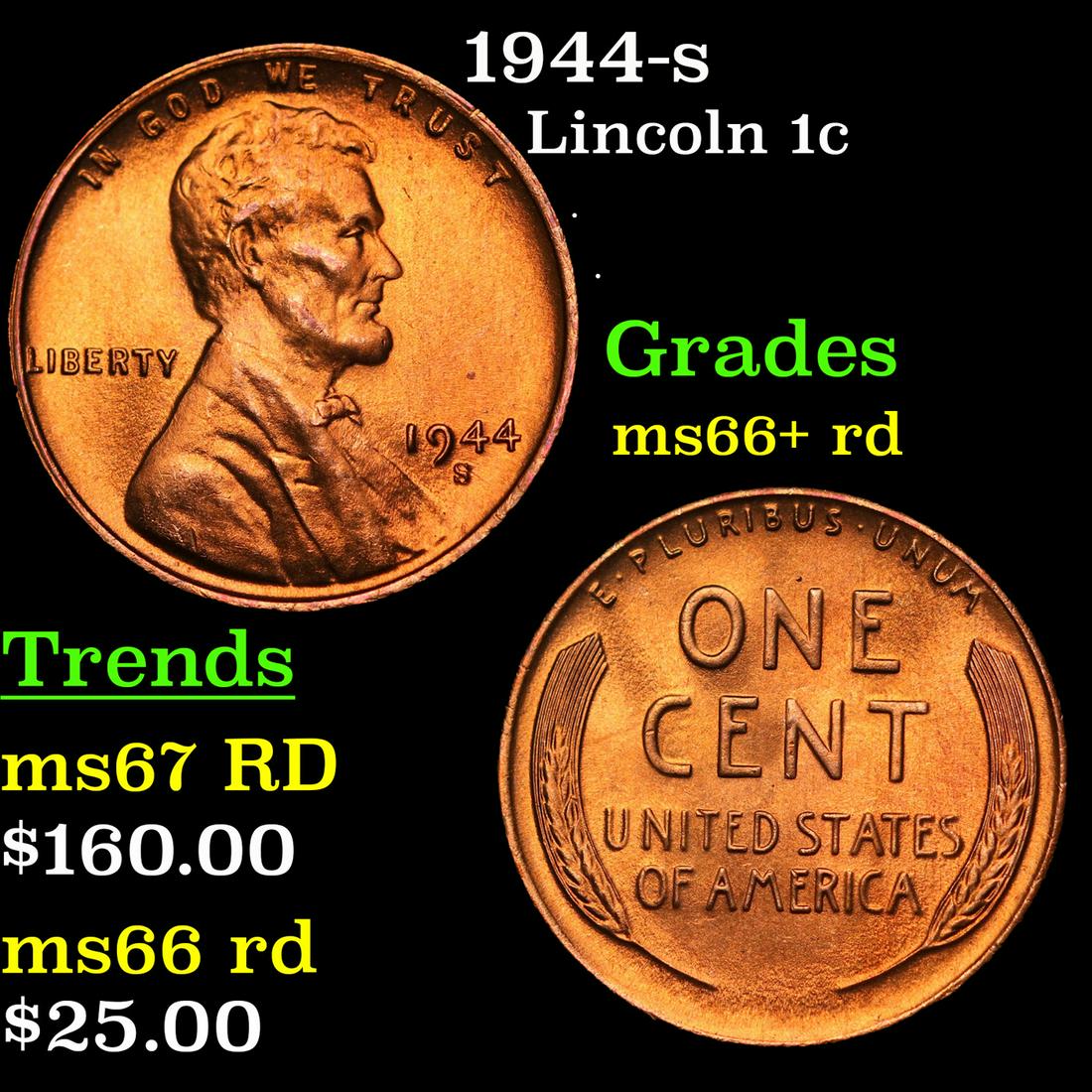 1944-s Lincoln Cent 1c Grades GEM++ RD (1 of 3)