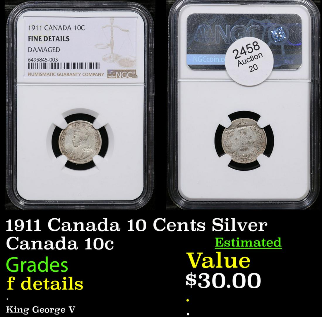 NGC 1911 Canada 10 Cents Silver Graded f details By NGC (1 of 3)