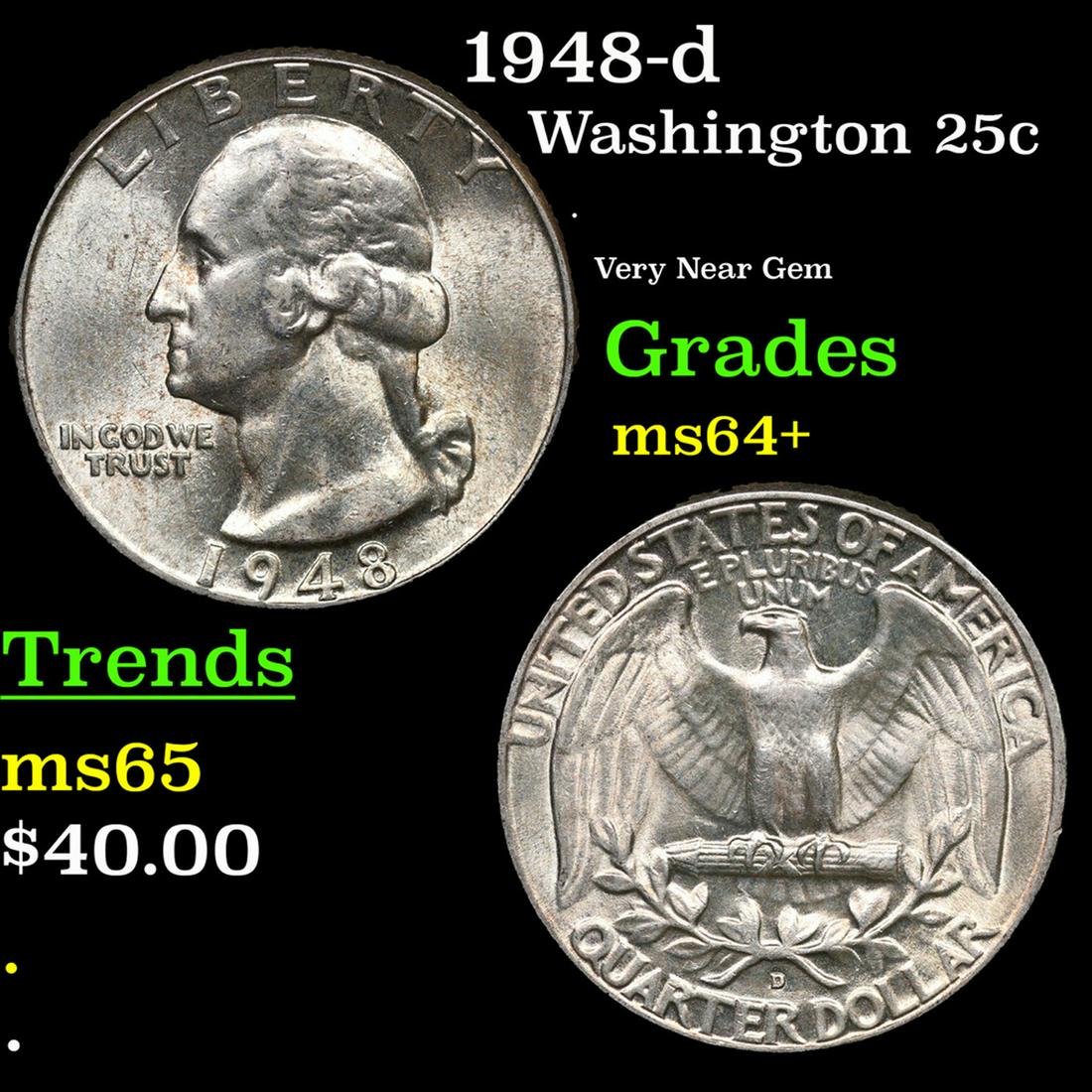 1948-d Washington Quarter 25c Grades Choice+ Unc (1 of 3)