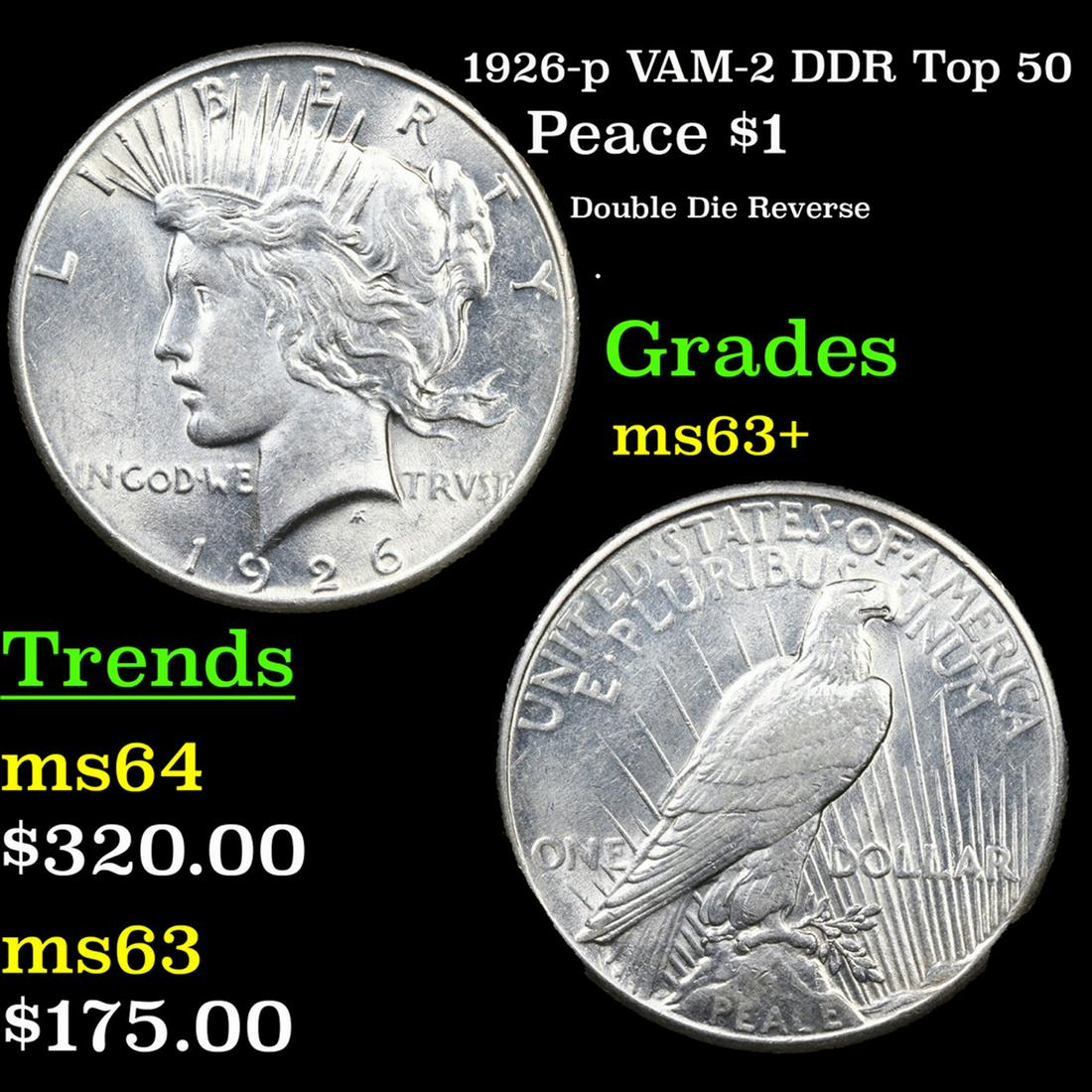 1926-p Peace Dollar VAM-2 DDR Top 50 $1 Grades Select+ Unc (1 of 3)