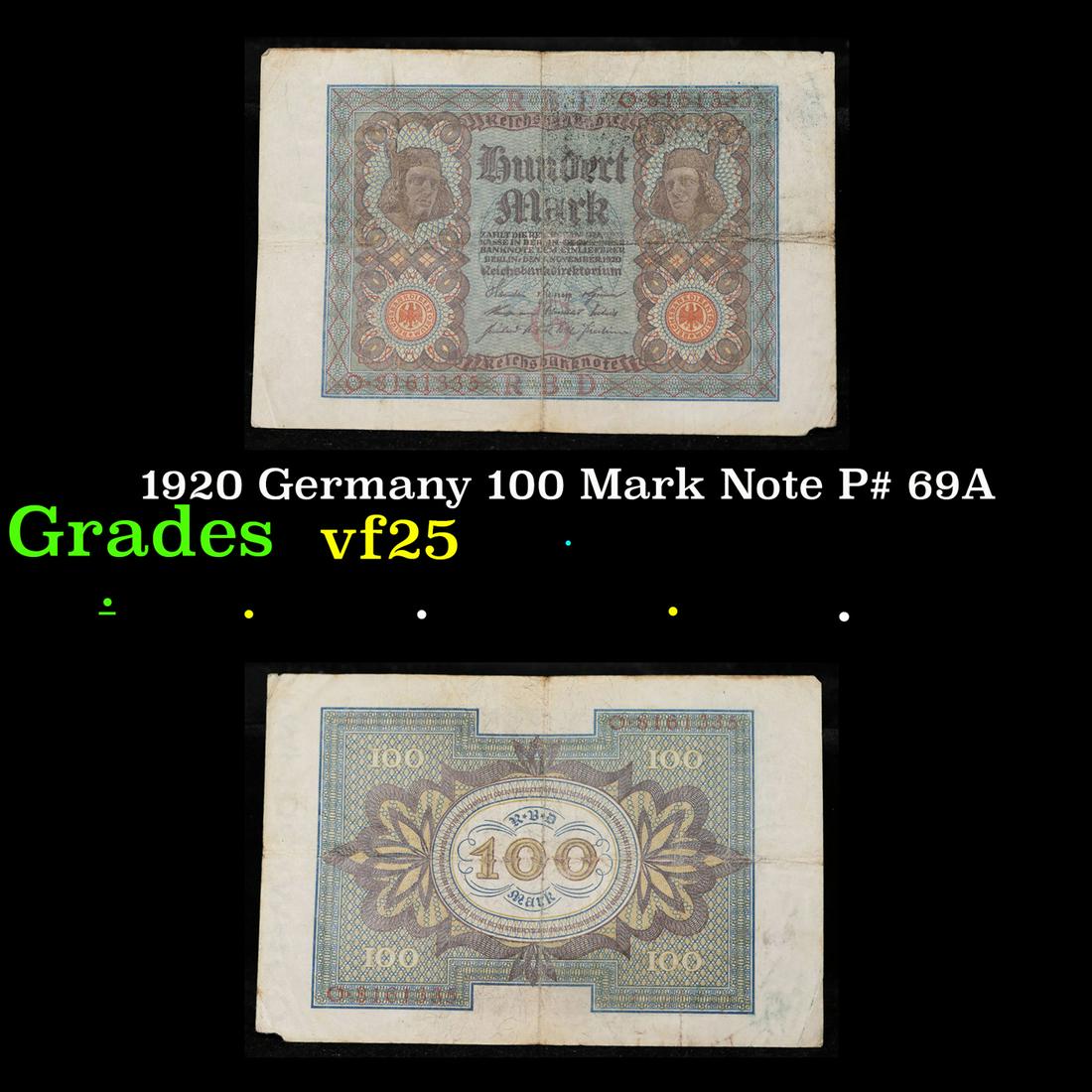 1920 Germany 100 Mark Note P# 69A Grades vf+ (1 of 3)