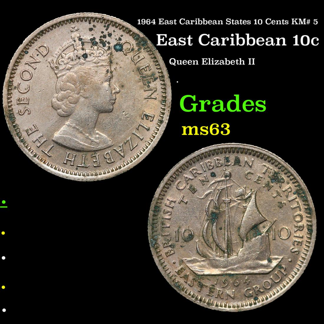 1964 East Caribbean States 10 Cents KM# 5 Grades Select Unc (1 of 3)