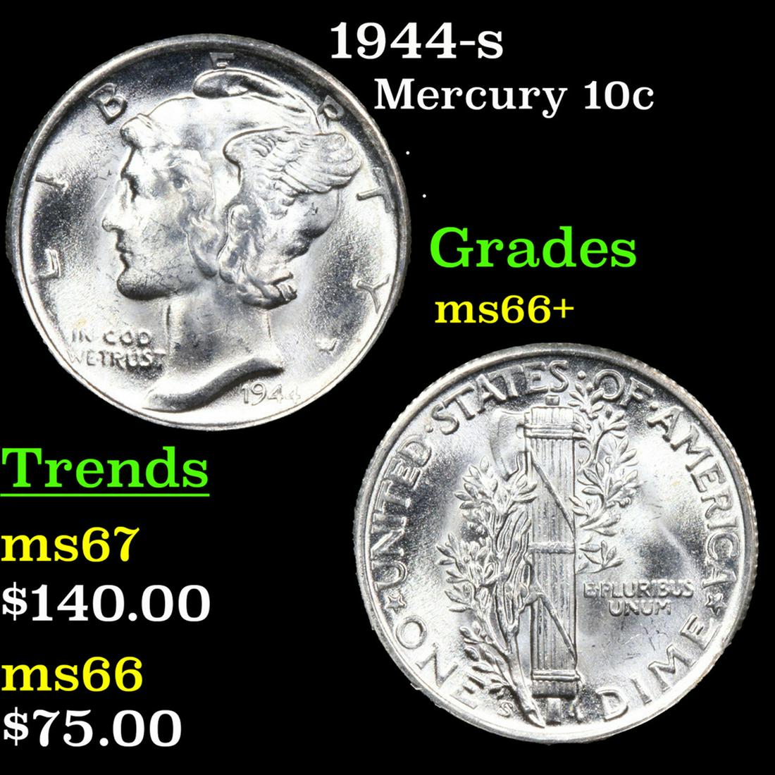 1944-s Mercury Dime 10c Grades GEM++ Unc (1 of 3)