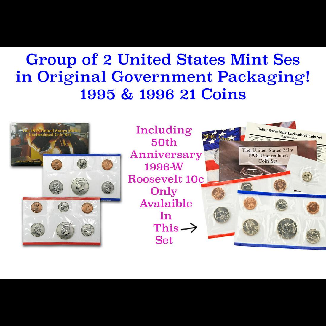 Group of 2 United States Mint Set in Original Government Packaging! From 1995-1996 with 21 Coins (1 of 3)