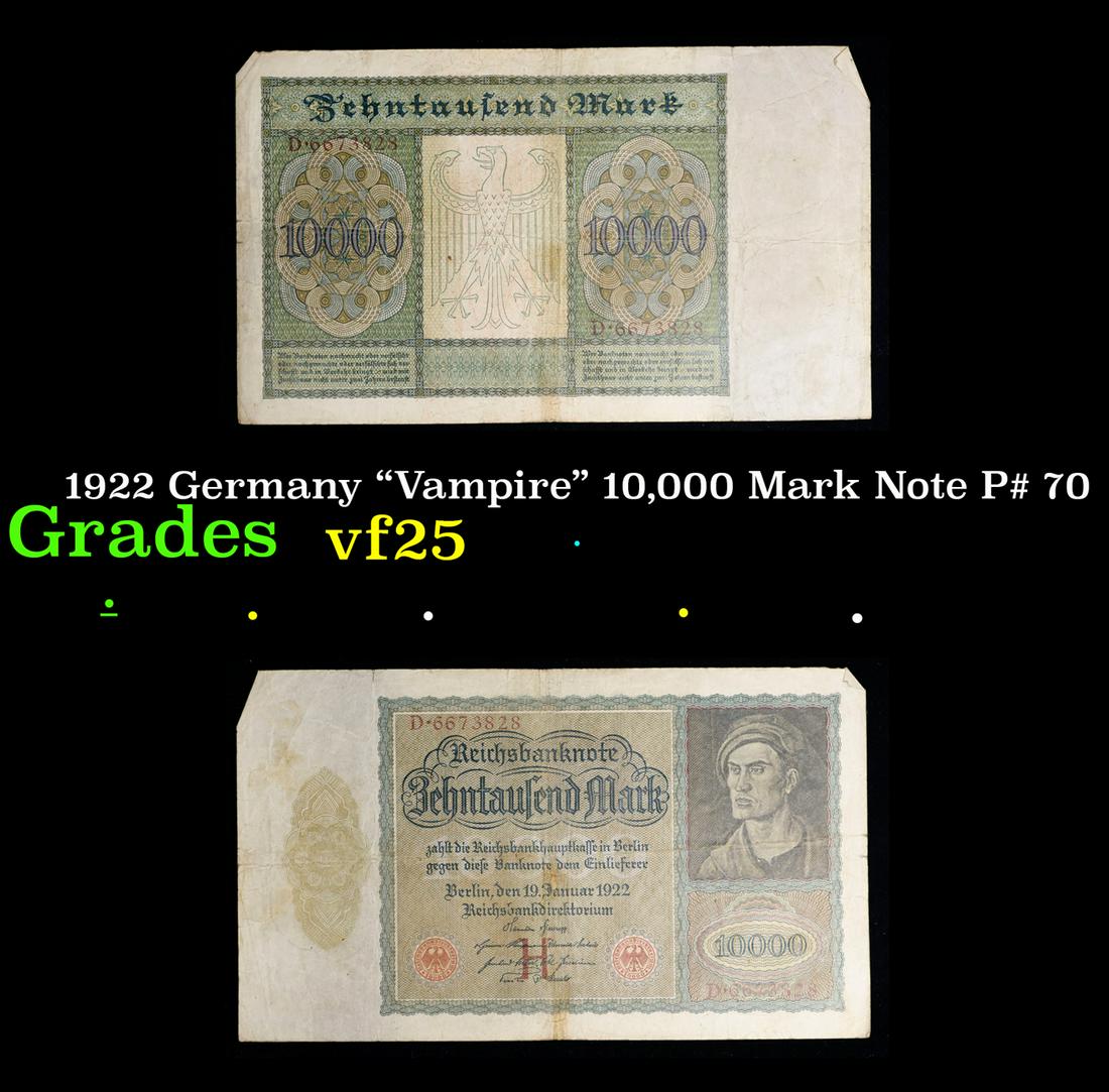 1922 Germany "Vampire" 10,000 Mark Note P# 70 Grades vf+ (1 of 3)