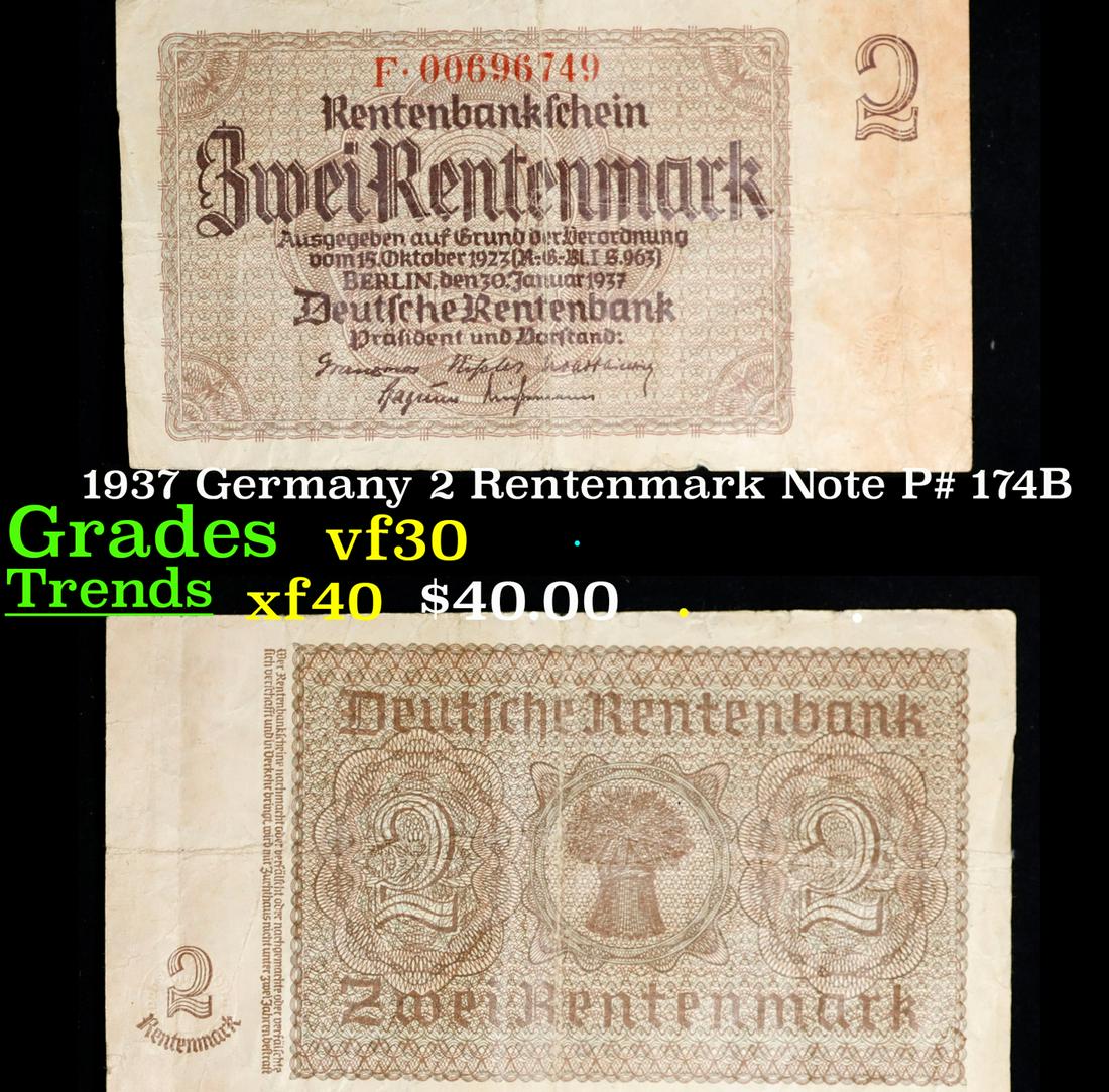 1937 Germany 2 Rentenmark Note P# 174B Grades vf++ (1 of 3)