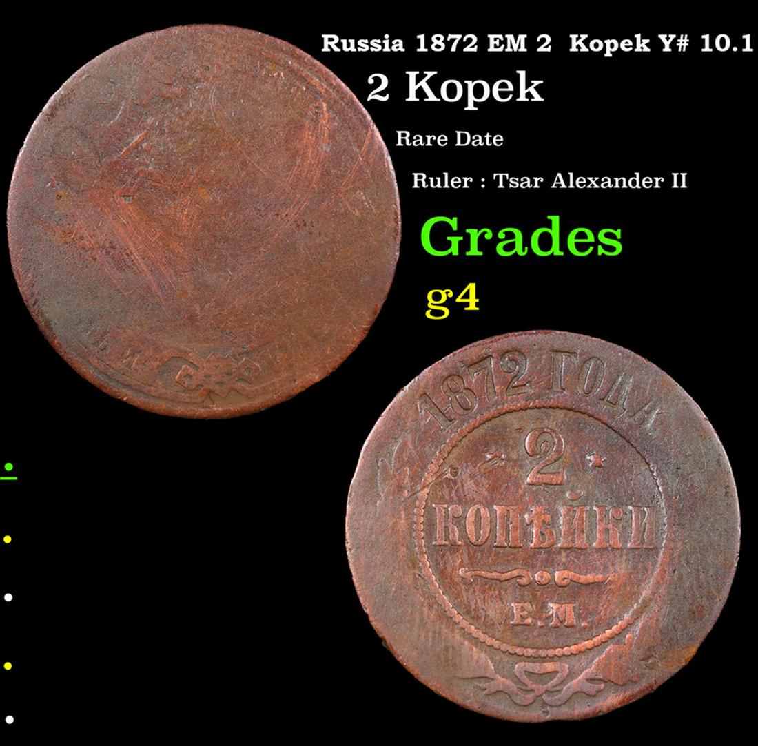Russia 1872 EM 2  Kopek Y# 10.1 Grades g, good (1 of 3)