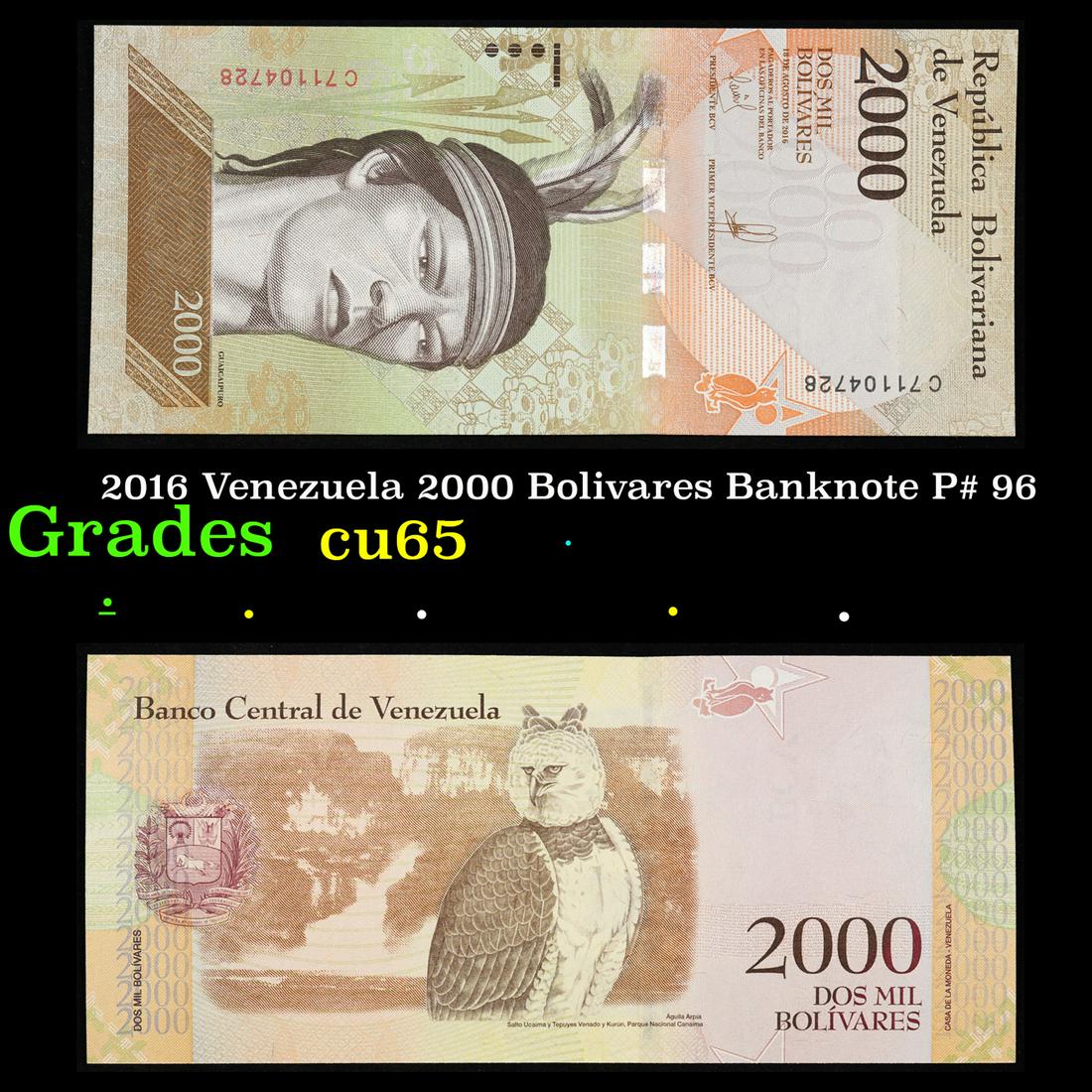 2016 Venezuela 2000 Bolivares Banknote P# 96 Grades Gem CU (1 of 3)