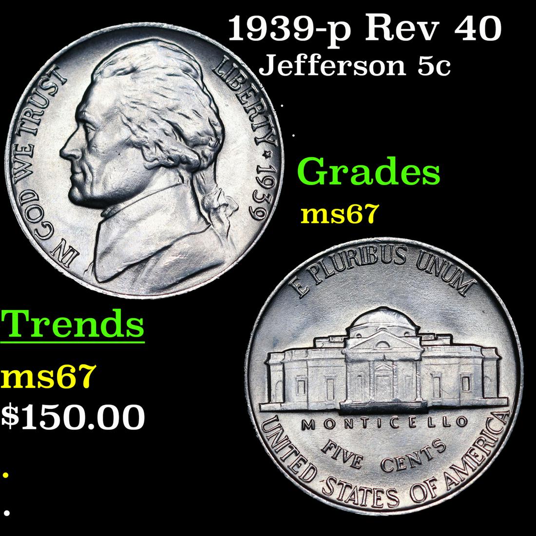 1939-p Jefferson Nickel Rev 40 5c Grades GEM++ Unc (1 of 3)
