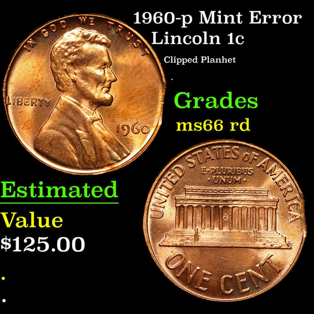 1960-p Lincoln Cent Mint Error 1c Grades GEM+ Unc RD (1 of 3)
