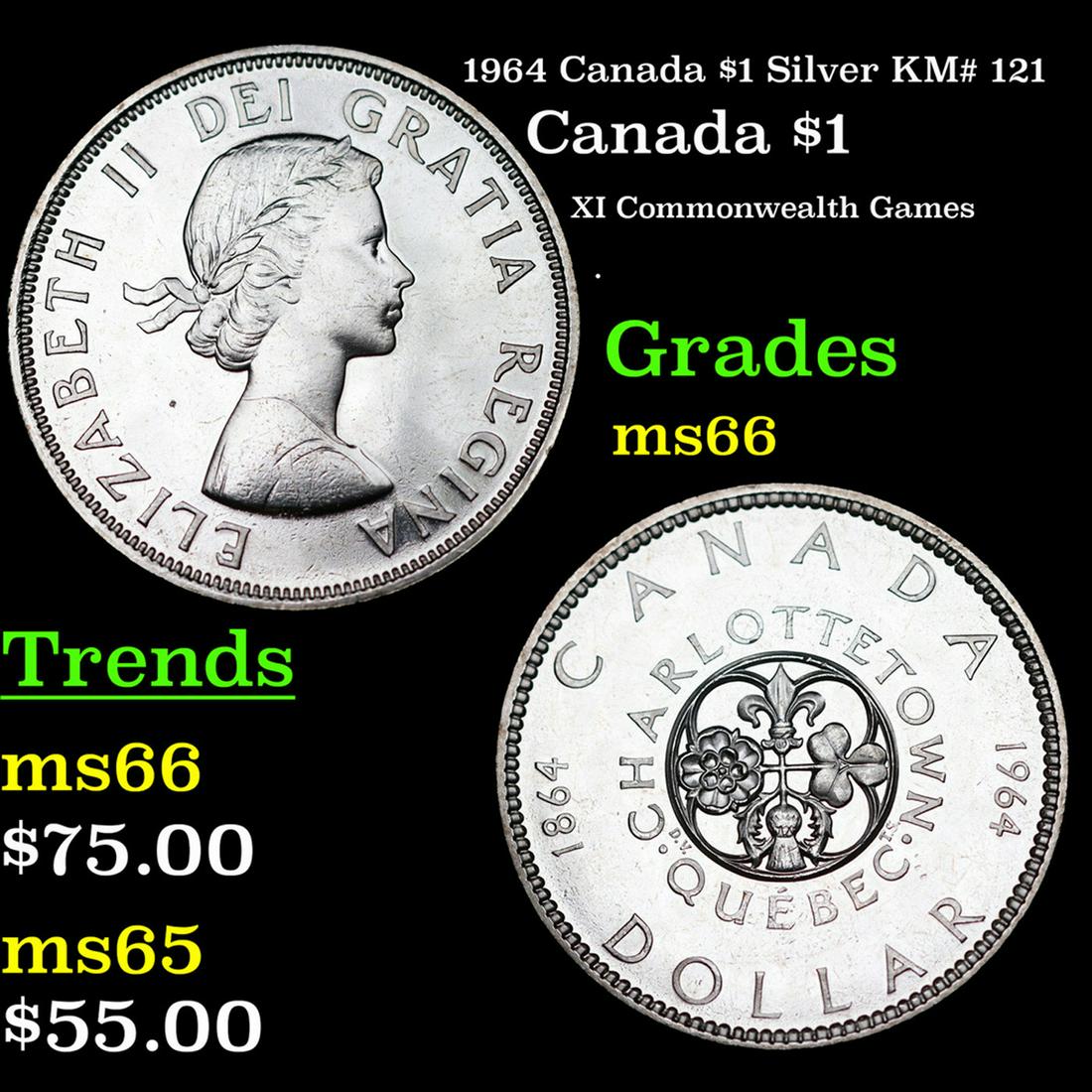 1964 Canada $1 Silver Canada Dollar KM# 121 $1 Grades GEM+ Unc (1 of 3)