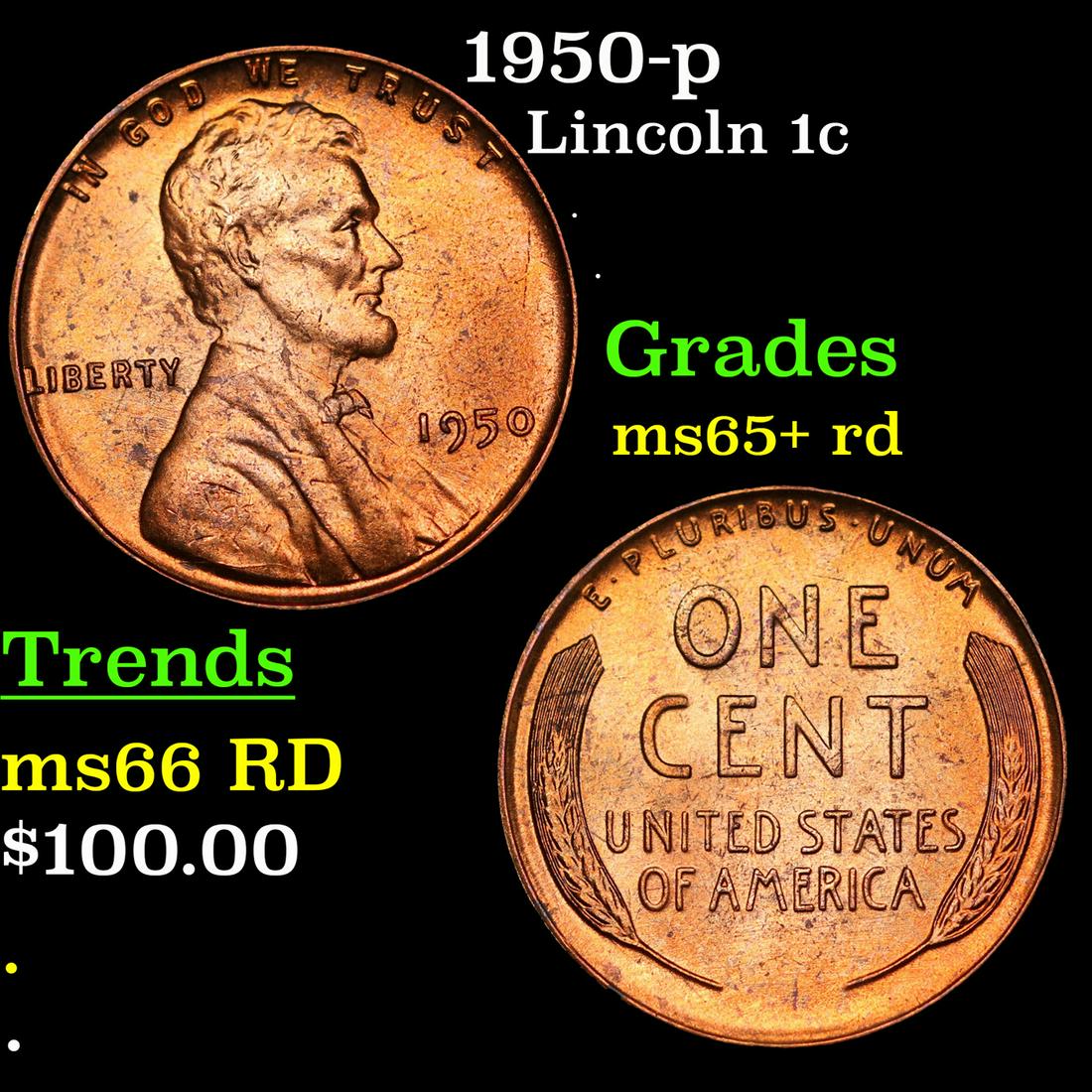 1950-p Lincoln Cent 1c Grades Gem+ Unc RD (1 of 3)