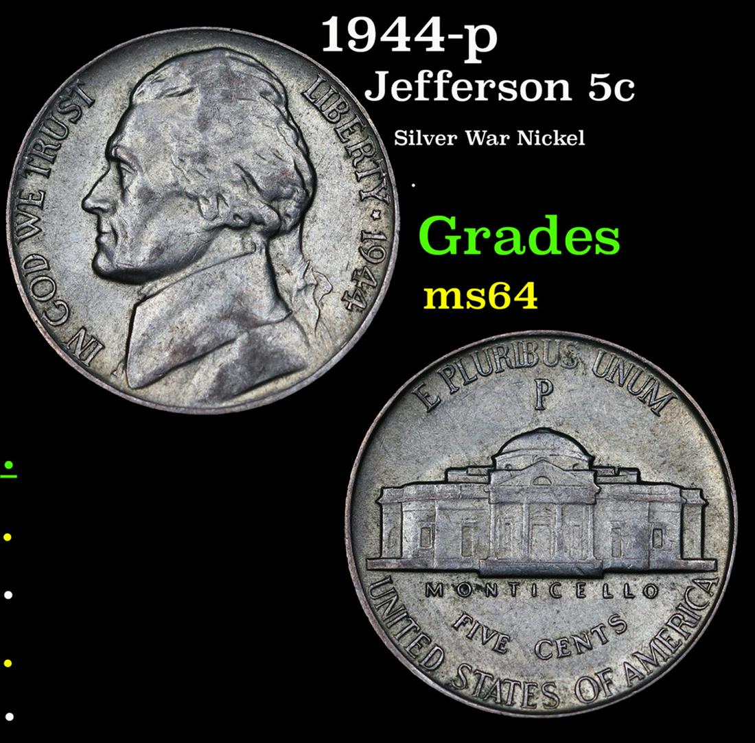 1944-p Jefferson Nickel 5c Grades Choice Unc (1 of 3)