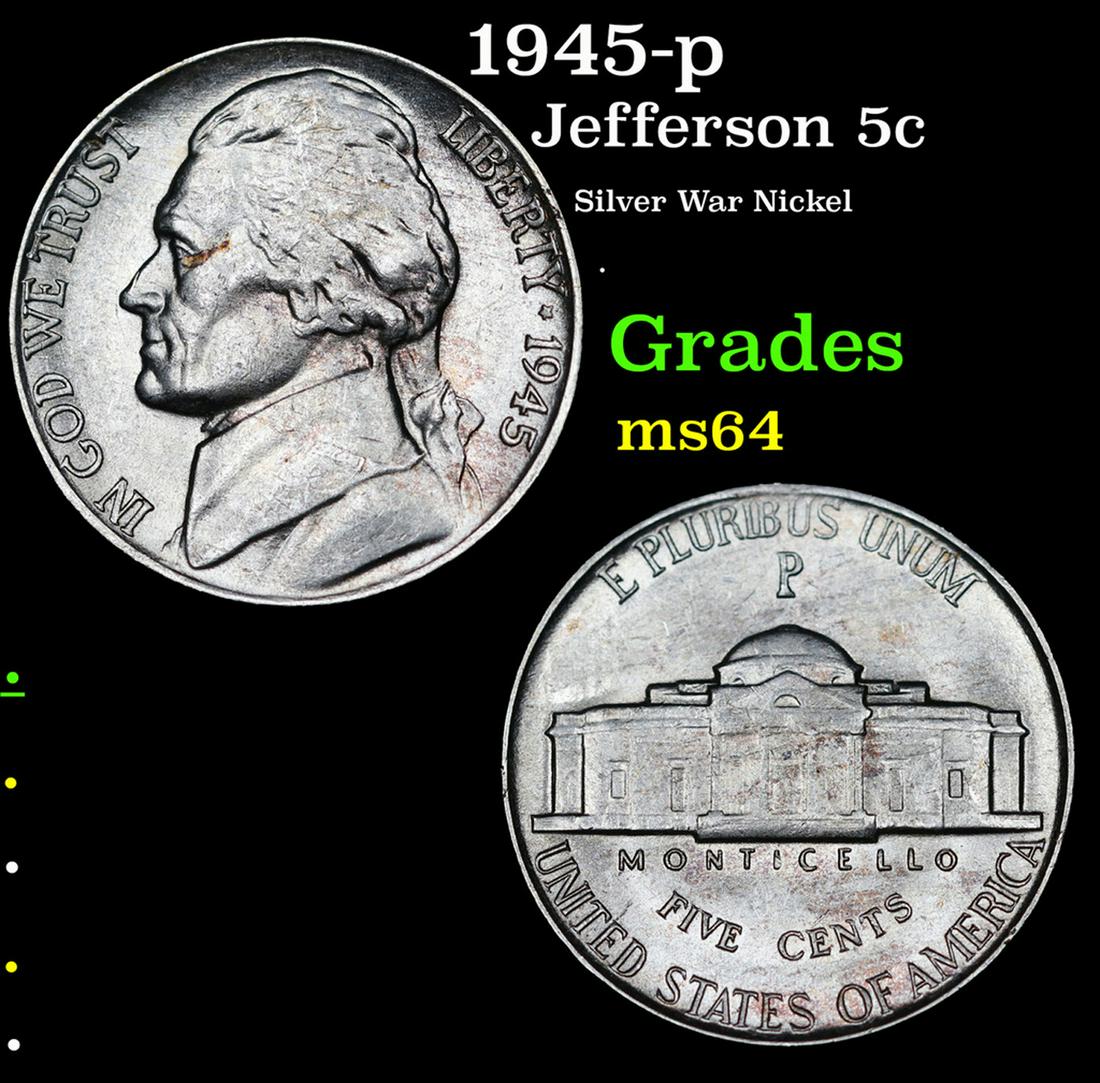 1945-p Jefferson Nickel 5c Grades Choice Unc (1 of 3)
