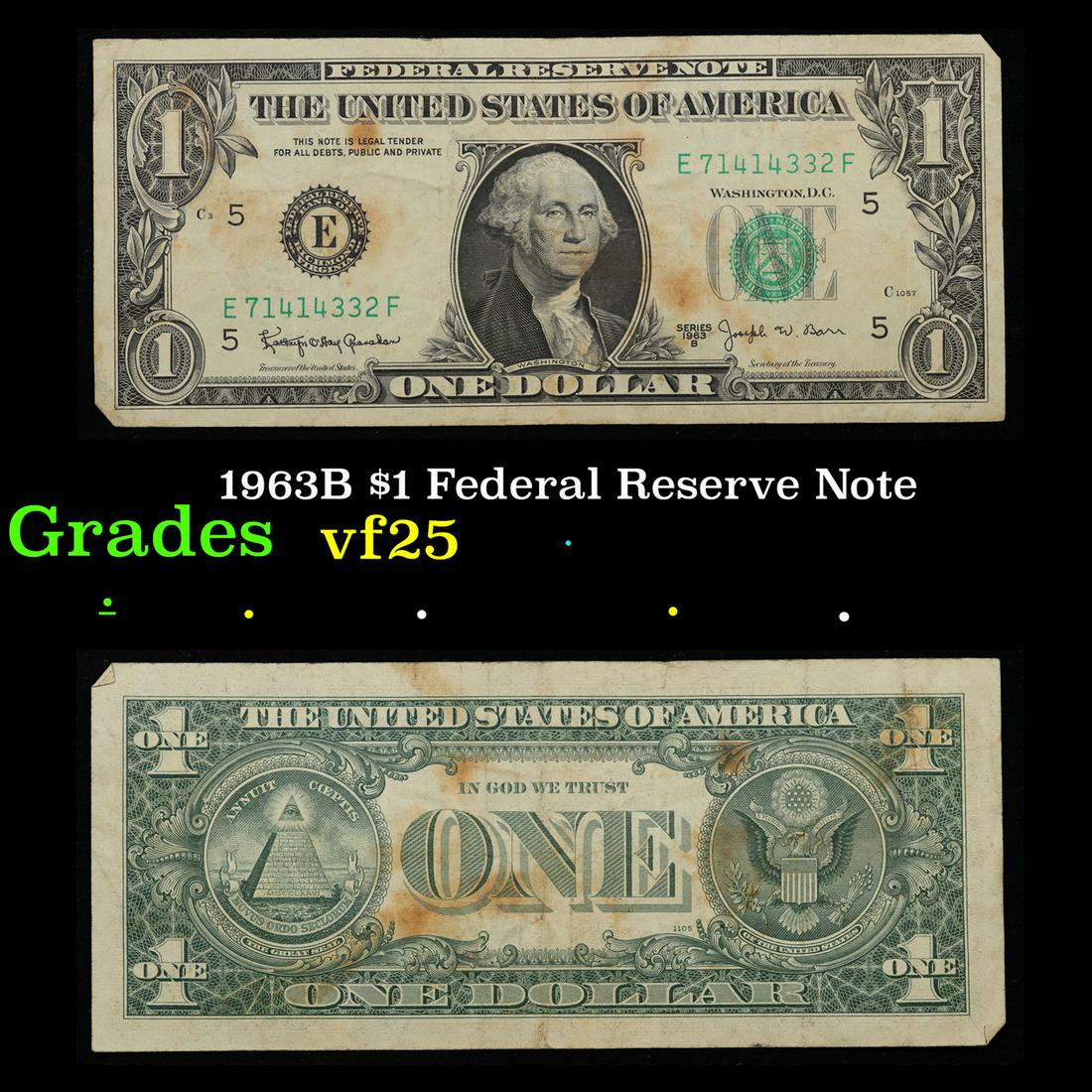 1963B $1 Federal Reserve Note Grades vf+ (1 of 3)