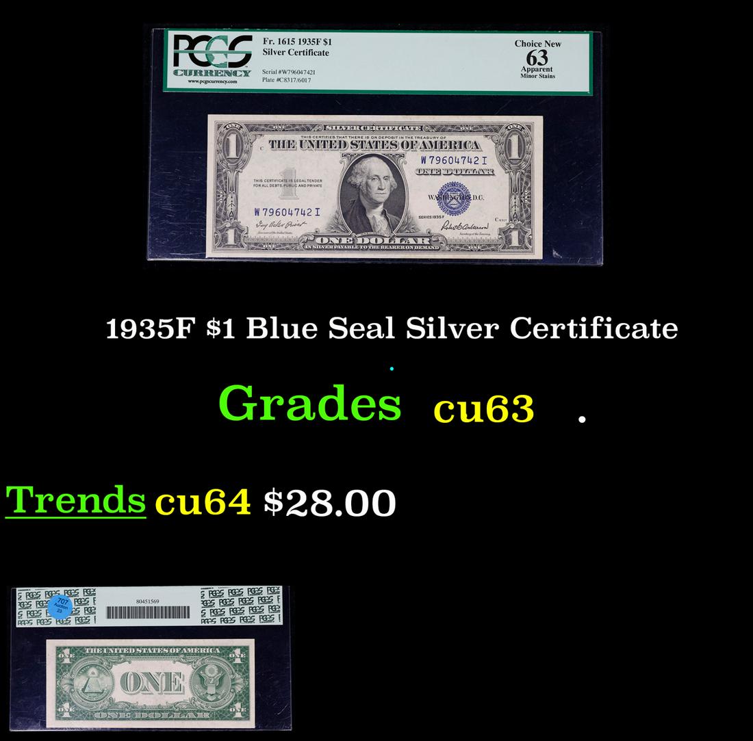 PCGS 1935F $1 Blue Seal Silver Certificate Graded cu63 By PCGS (1 of 3)
