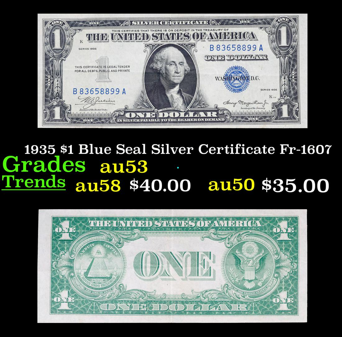 1935 $1 Blue Seal Silver Certificate Fr-1607 Grades Select AU (1 of 3)