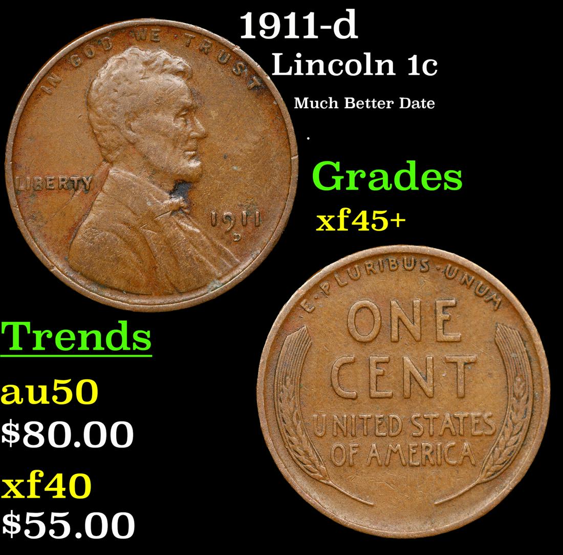 1911-d Lincoln Cent 1c Grades xf+++ (1 of 3)