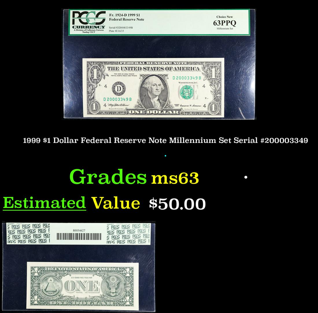 PCGS 1999 $1 Dollar Federal Reserve Note Millennium Set Serial #200003349 Graded ms63 By PCGS (1 of 3)